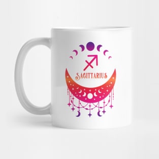 Rainbow Ombre Moon Phases and Sagittarius Zodiac Symbol Mug